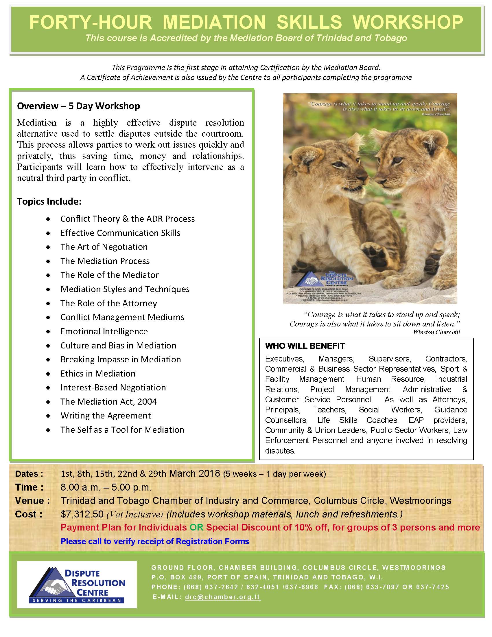 Forty Hour Mediation Skills Workshop Flyer – Trinidad & Tobago Chamber ...